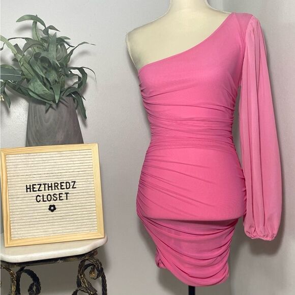 Hello Molly Party It Up Pink Bodycon One Shoulder Dress - Picture 2 of 11